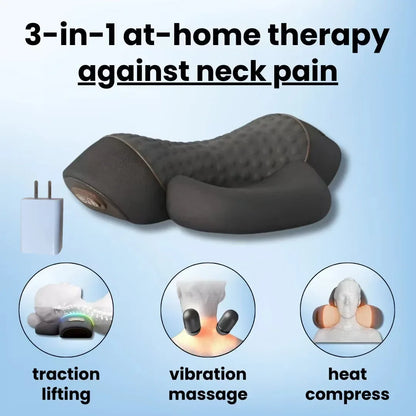 Cosseal-3-In-1 Neck Massager Cervical Pillow Hot Compress Vibration Massage Neck Traction Relax Pillow Spine Support Massager